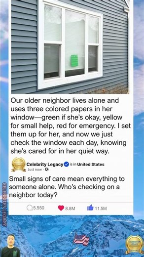 Neighbor's Window Signals: Green OK, Yellow Help, Red Emergency