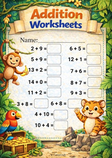 Printable Addition Worksheets (1–15) for Kindergarten & 1st Grade | 7 Themed Pages PDF - Etsy