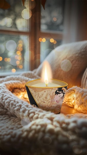 Shunga Erotic Art on Instagram: "Light the flame, melt into warmth. A candle that becomes a massage oil, perfect for longer nights and softer touches. Which scent tonight: 🍃 green tea or 🍇 exotic fruits? Light the night 🔥 #massagecandle #candleritual #cozynights #warmtouch #fallmood"