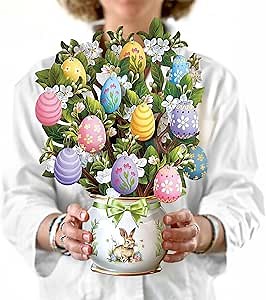 Freshcut Paper Pop Up Cards, Easter Egg Tree, 12 Inch Life Sized Paper House Plants 3D Popup Greeting Card, Easter Card, Thank You Cards, Blank Notecard & Envelope