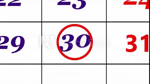 Calendar of october month 30th day is red circled,looped animation.A very important date in the calendar.Signing a day on a calendar.