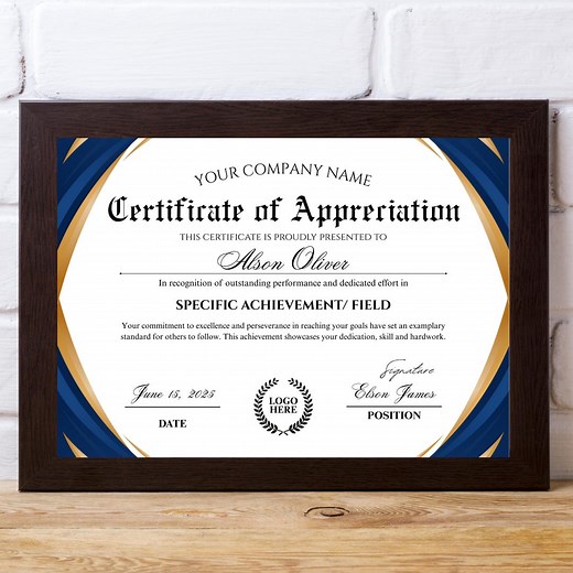 Certificate of Appreciation Template Editable in Canva, Employee Recognition Award Certificate, Printable Modern Achievement Certificate - Etsy