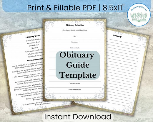 Printable Obituary Template | How to Write Obit Guide | Death Notice Eulogy Example - Etsy