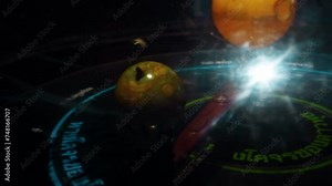 A mechanical model of a solar system with moving objects standing in a dark room