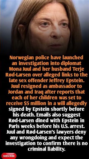 Norwegian Diplomat Mona Juul Investigated Over Ties to Jeffrey Epstein