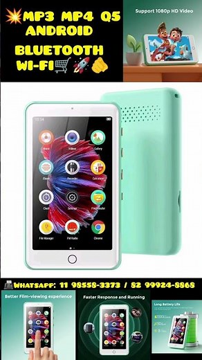 🤩💥🎧MP3 MP4 PLAYER TIMMKOO Q5 VERDE ANDROID BLUETOOTH WI-FI GOOGLE CHROME YOUTUBE🛒🫵. VER DESCRIÇÃO💯🚀👇