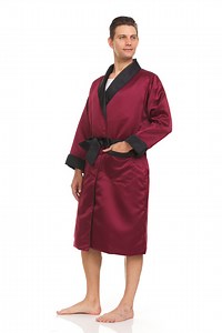 Mens Silk Satin Robe - Heavy Weight Fully Lined Burgundy - Black Collar / Cuffs - Etsy