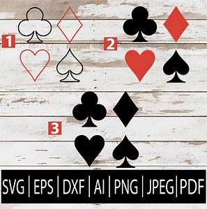 Playing Card Suits SVG Bundle | 3 Heart Spade Club Diamond Clipart Set for Cricut Sub Laser CNC | Svg Eps Dxf Ai Png Pdf Jpg Download - Etsy