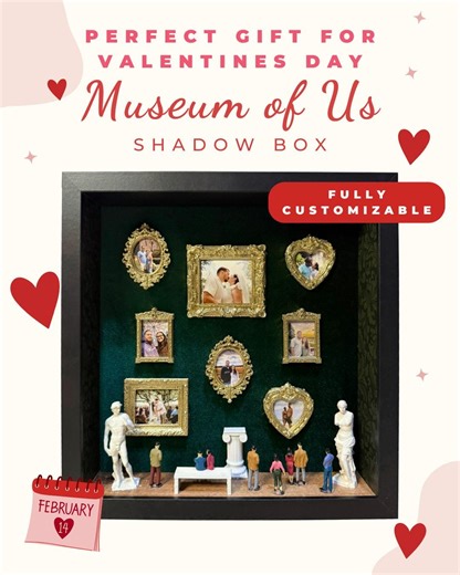 Valentine’s Day Museum Shadow Box, Personalized Couple Gift, Green Velvet Photo Display, 10x10 Inch - Etsy