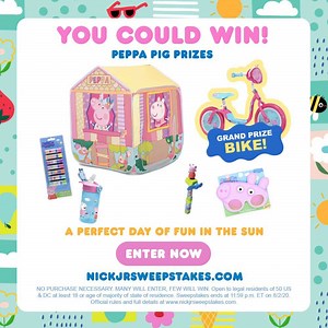 4.1K views · 135 reactions | You could win Peppa's Perfect Day Prize Pack and a grand prize bike! No purchase necessary. Many will enter, few will win. Must be a 18+ US resident to enter. Visit https://at.nick.com/PeppaPigSweepstakes for rules & to enter. | Nick Jr. | Facebook