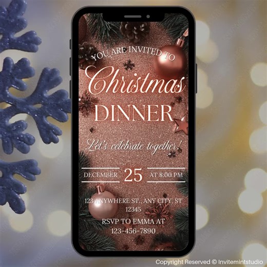 Luxury Animated Christmas Party Invitation, Digital Holiday Evite Template, Instant Download, Glamorous Xmas Family Dinner Invitation - Etsy