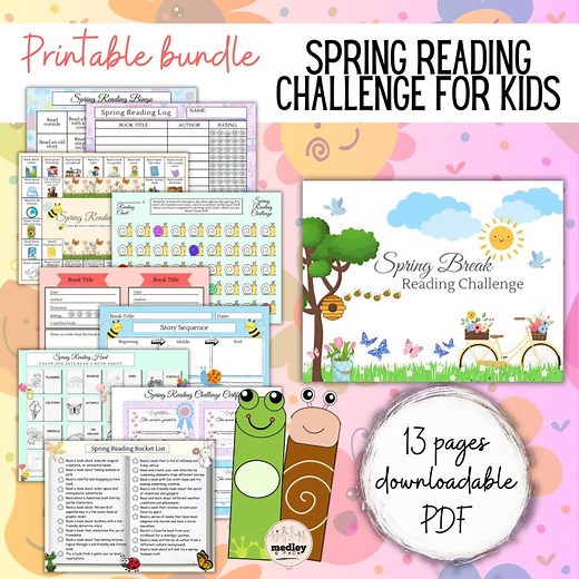 Spring Reading Challenge for Kids - 13-page Printable Bundle (downloadable PDF) - Etsy