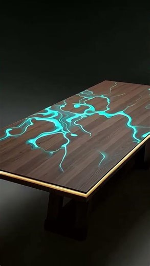 Futuristic Wooden Table with Neon Blue Resin #3d #3danimation #3ddesign