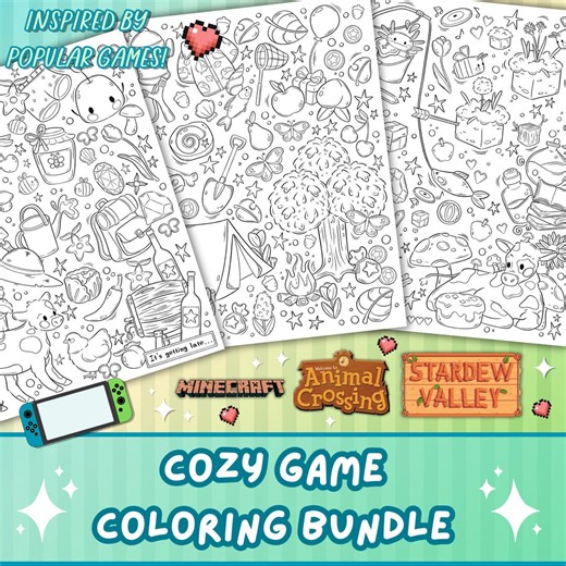 Cozy Video Game Coloring Pages | Cute Adult Coloring Pages | Coloring Pages Inspired by Different Cozy Games | Digital Download Coloring - Etsy