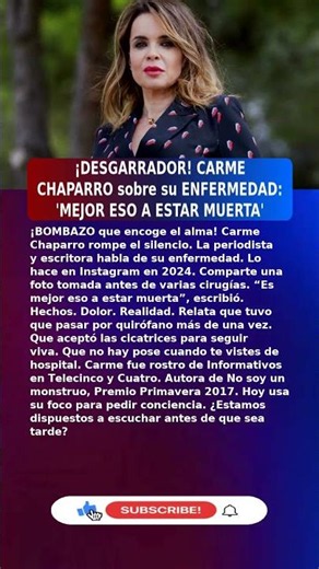 😱Carme Chaparro (53) CONFIESA GRAVE ENFERMEDAD (2026) #UltimaHora #España