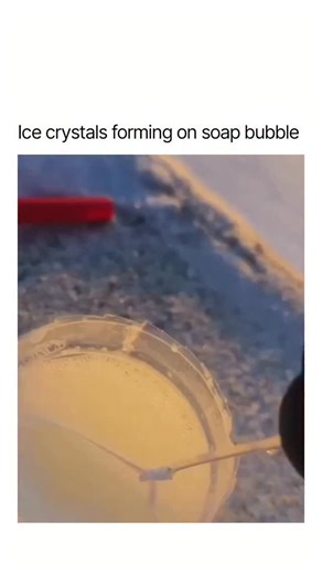 𝐇𝐈𝐒𝐓𝐎𝐑𝐘| 𝐈𝐍𝐅𝐎 | 𝐖𝐄𝐀𝐋𝐓𝐇 on Instagram: "A soap bubble… but make it science AND magic. In this video, a heart-shaped bubble slowly freezes outdoors at sunset, forming stunning star-like ice crystals across its surface ❄️❤️ Freezing starts at the colder bottom when temps drop below −6.5°C. As the ice forms, it releases heat — creating tiny currents inside the bubble that swirl the crystals around. A 2019 Nature Communications study explains how this process shapes those hypnotic pat