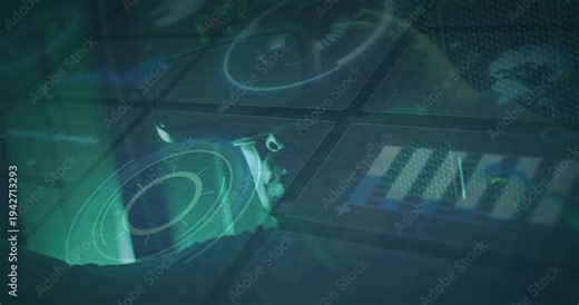 Operator leaning into tech console as reticle pulsing, monitoring holo reticle and bar indicators