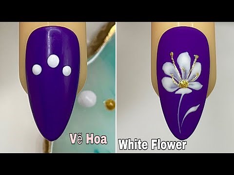 Easy White Flower Nails Art For Beginner 💖Vẽ Hoa💅 New Nails Design 💝 New Nails