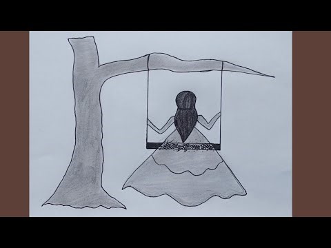 “Girl Sitting on a Swing Drawing – Easy Pencil Sketch Drawings…”Step Step Learn