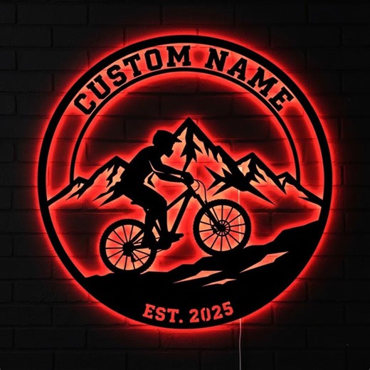 Personalized Mountain Bike LED Wall Sign, Custom MTB Name Neon Light, Cycling Metal Wall Decor, Biker Man Cave Garage Sign - Etsy