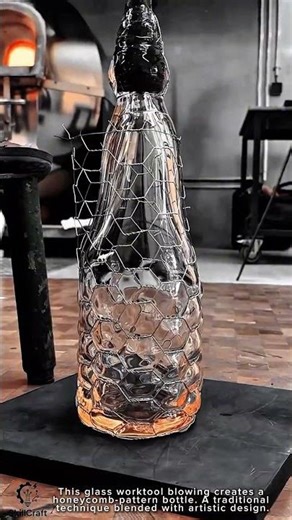 Glass hand work tool blowing process for unique honeycomb bottle