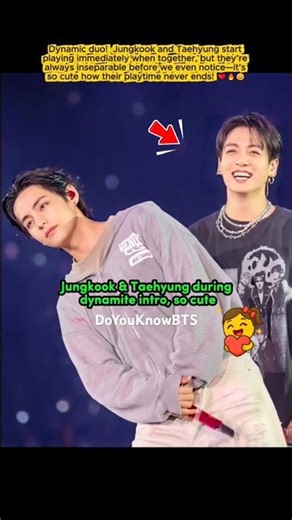 Jungkook & Taehyung during dynamite intro, so cute💜 #Jungkook #Taehyung
