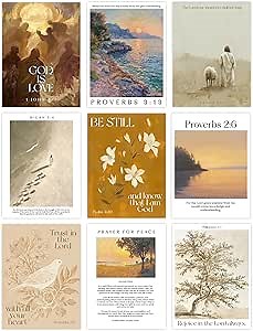 Wallbuddy Christian Scripture Wall Art Set of 9 Posters | Bible Verse Prints Faith-Based Religious Decor | Spiritual Quotes Artwork | Psalms Proverbs Micah Philippians Golden Themed Unframed (8 x 10)
