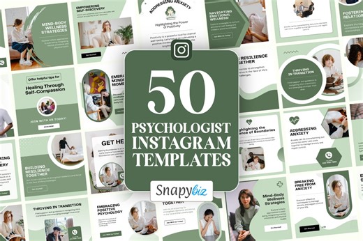 Psychologist Instagram, Canva Editable Templates, Therapy Marketing, Mental Health, Calm Minimal - Etsy