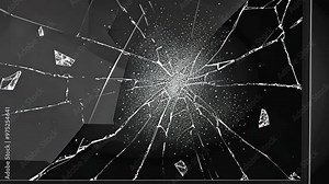 Laptop screen shattered with cracks in a dark setting revealing serious damage and potential repair challenges