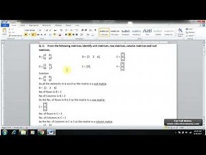 Identify unit matrices, row matrices, column matrices and null matrices | Step-by-Step Explanation