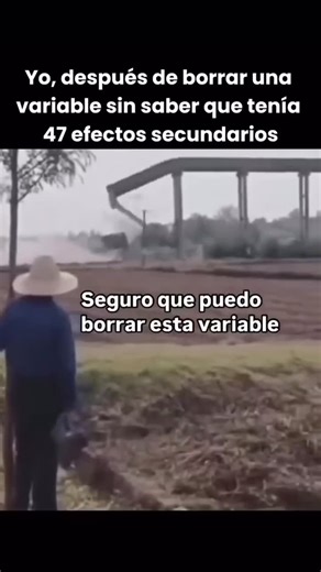 GaloDev | Software Developer 👨🏽‍💻 on Instagram: "POV: “Esta variable no parece hacer nada, la voy a borrar para limpiar el código”. 🤡💥 Famosas últimas palabras antes de que el servidor explote y descubras que esa variable huérfana era lo único que mantenía en pie toda la arquitectura. Borrar una línea y ver cómo el mundo se cae a pedazos es el evento canónico de todo programador. 🏗️🔥 ¿Cuál ha sido el “borré esto y se rompió aquello” más catastrófico que has vivido? Cuéntame tu tragedia en