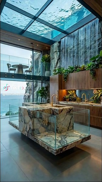 Stunning Kitchen Island with an Aquarium #interiordesign #transformyourhome #homedesign #fyp