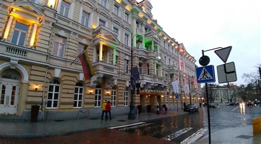 Grand Hotel Vilnius, Curio Collection by Hilton. The hotel is located in the historic center of Vilnius, Lithuania. Built in 1900, the building has been a historic landmark in Lithuania, serving in the past as the national treasury and later as the city's central telegraph office. It was also previously known as the Kempinski Hotel Cathedral Square. It is a 5-star hotel with a neoclassical façade, a bar, restaurants, a spa, and an indoor pool. During its renovation, fragments of Vilnius's former