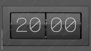 Flip clock quickly flips. Retro flip clock changing from 18:59 to 19:00. Slow motion. Close up.