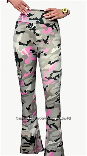 Damen Camouflage-Muster Slim-Fit Cargo-Flare-Hose mit Taschen, stilvolle lässige Hose für entspannte Kleidung, trendige Streetwear-Hose