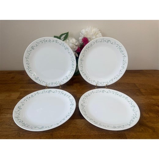 Vintage Corelle Country Cottage Dinner Plates Set 4 Green Floral Border Retro - Etsy