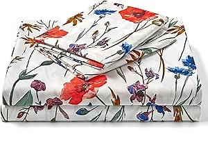 FreshCulture Floral Bed Sheets - Ultra Soft Queen Sheet Set - Brushed Microfiber Floral Sheets - Deep Pockets up to 16" - Easy Care - Hotel Luxury 4 Piece Flower Printed Sheets Queen, Le Jardin