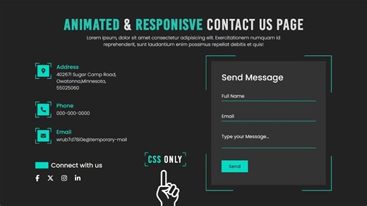 在 Html 和 CSS 中的响应式联系我们页面 动画联系我们表单