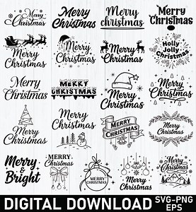 Merry Christmas Text SVG Bundle | Festive Text Designs for Shirts, Signs & Sublimation | Instant Download - Etsy