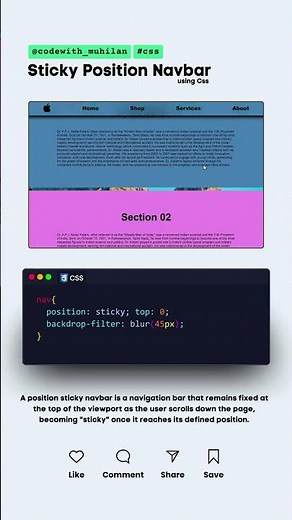 Sticky Position Navbar using CSS #html#css#js#sticky#position#navbar