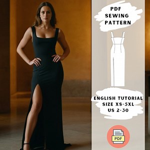 Elegant Evening Gown Sewing Pattern PDF | Maxi Dress With Slit | Sizes XS-5XL | Straps Dress | Square Neck - Etsy
