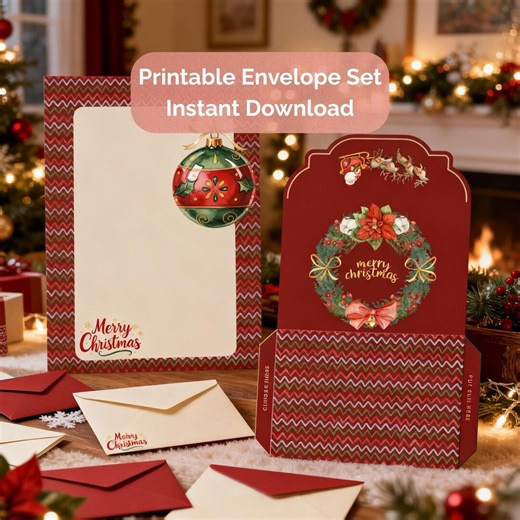 Printable Christmas Envelope & Note Paper Set - Etsy Australia