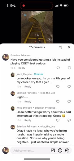 Ya’ll notice how I’m being all about this whole convo while he insults and is trigggerd? This is what I’ve noticed about COD players. They always get triggered so easily over a simple comment. It’s pathetic really #COD #loser