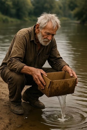A homeless man found a strange box in the river and thought it was trash, but when he opened the box, he almost dropped it from surprise 😱😱 A homeless man, who looked about sixty years old, carefully packed his fishing gear into a worn but sturdy backpack. That backpack had seen a lot — rain, snow, and heat. Inside were jars of bait, hooks, floats, and maggots in an old matchbox. Fishing wasn’t a hobby for him; it was a way to survive. He wore an old, worn-out coat and rubber boots he had foun