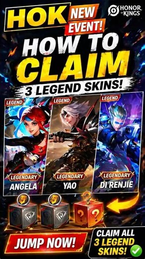HOK New Event! How To Claim FREE Angela, Yao & Di Renjie Legend Skins | Honor of Kings Guide #hok