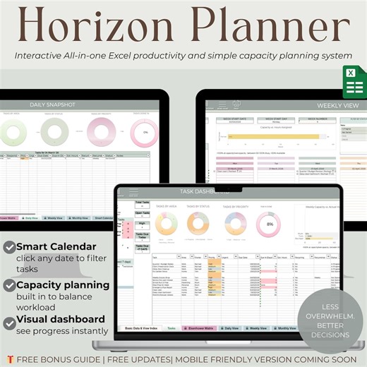 Automated Excel Task Planner – Task Manager, Capacity Tracker, Eisenhower Matrix, Recurring Tasks, Smart Calendar - Etsy UK