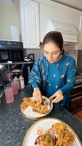 Just a simple meal that made my heart happy crispy pakoras, spicy chicken leg roast, and a bowl of creamy kheer to end the day. @heera_foods @emr.uk | Tayyaba Kiran