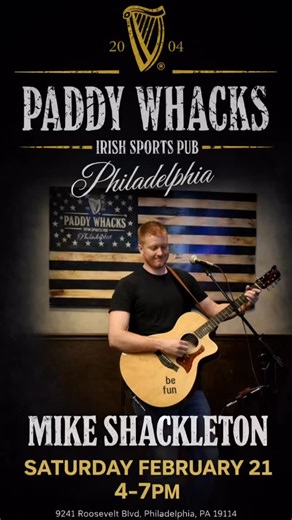 Live Music today with Mike Shackleton 4-7PM #livemusic | Paddy Whacks Irish Sports Pub