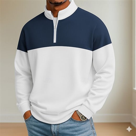 Men's Color Block Polo Long Sleeve Standing Collar Athleisure Vacation Athleisure Casual Daily 3D Print Spring Fall Blue Black Yellow 2025