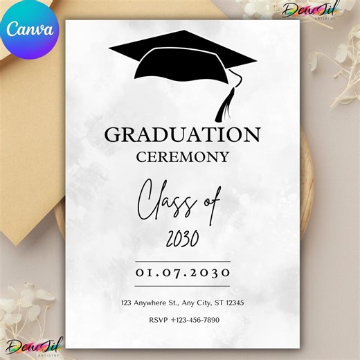 Black White Grunge Graduation Invitation, Modern Cap Design (digital Download) - Etsy